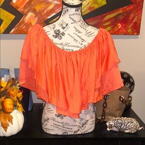 Boutique Women's Orange Ruffle Top nwot size small